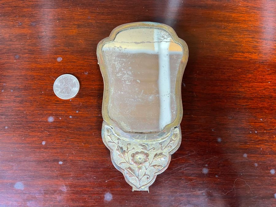 Antique Asian Hand Held Mirror With Semi Precious Stones (Missing Handle) 3.5W X 6H [Photo 10]