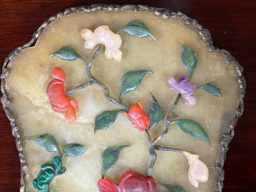 Antique Asian Hand Held Mirror With Semi Precious Stones (Missing Handle) 3.5W X 6H [Photo 5]