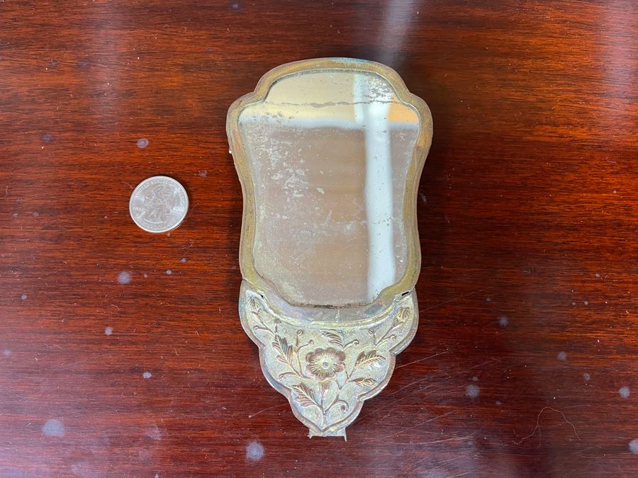 Antique Asian Hand Held Mirror With Semi Precious Stones (Missing Handle) 3.5W X 6H [Photo 11]