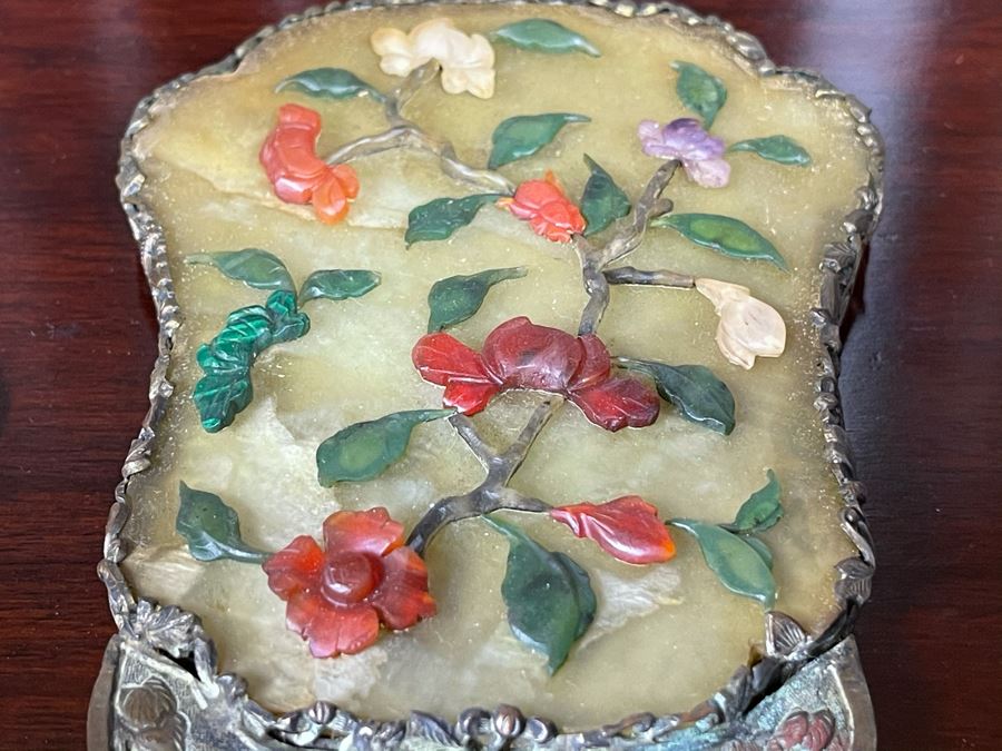 Antique Asian Hand Held Mirror With Semi Precious Stones (Missing Handle) 3.5W X 6H [Photo 9]