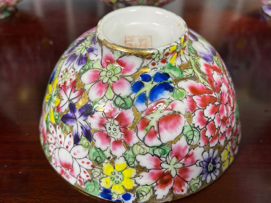 Six Signed Hand-Painted Asian Porcelain Cups 4.5R [Photo 4]