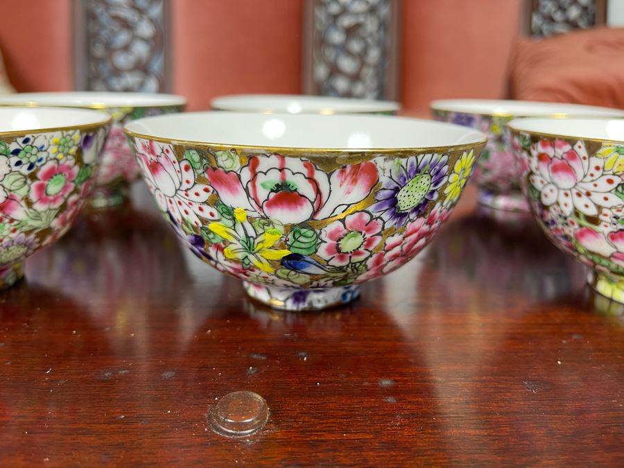 Six Signed Hand-Painted Asian Porcelain Cups 4.5R [Photo 3]