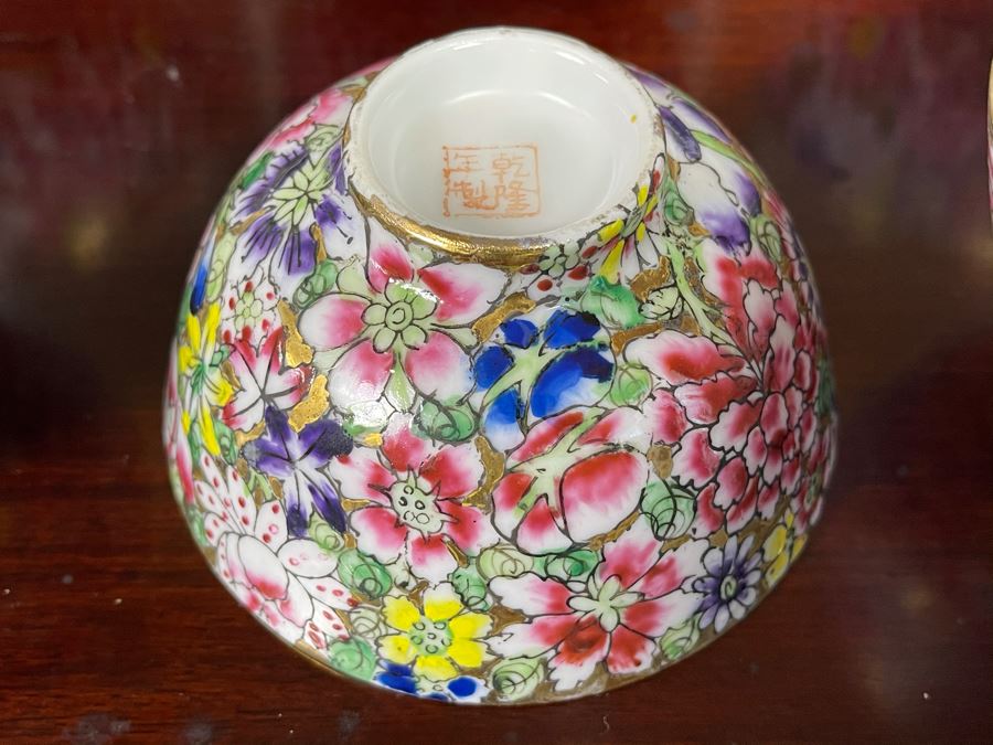 Six Signed Hand-Painted Asian Porcelain Cups 4.5R [Photo 5]