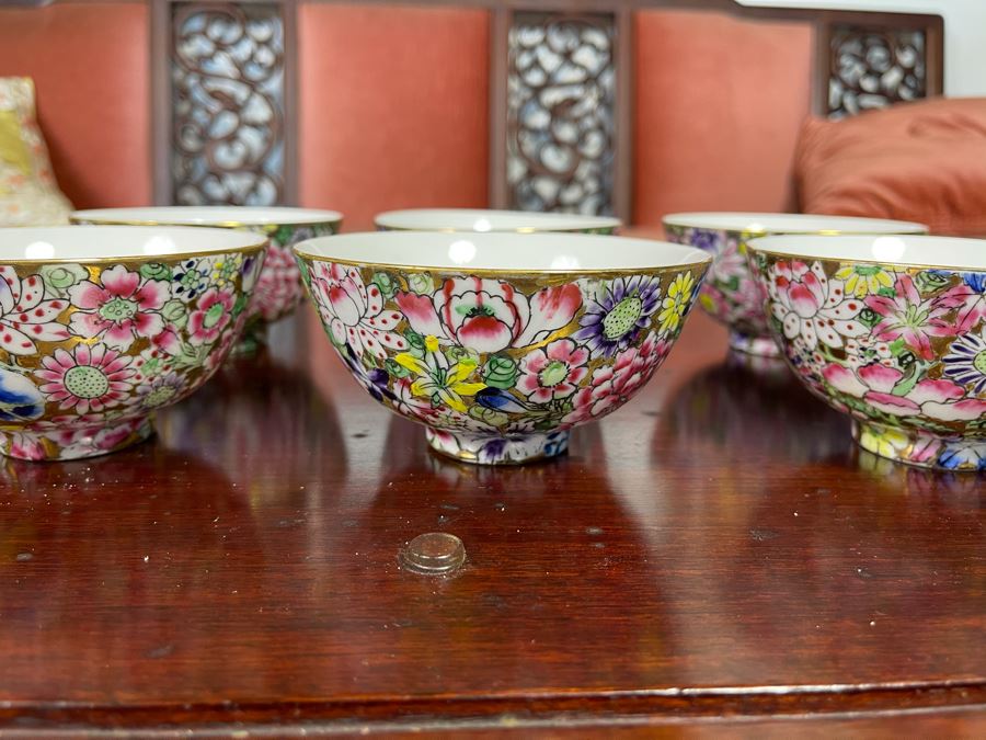 Six Signed Hand-Painted Asian Porcelain Cups 4.5R [Photo 2]