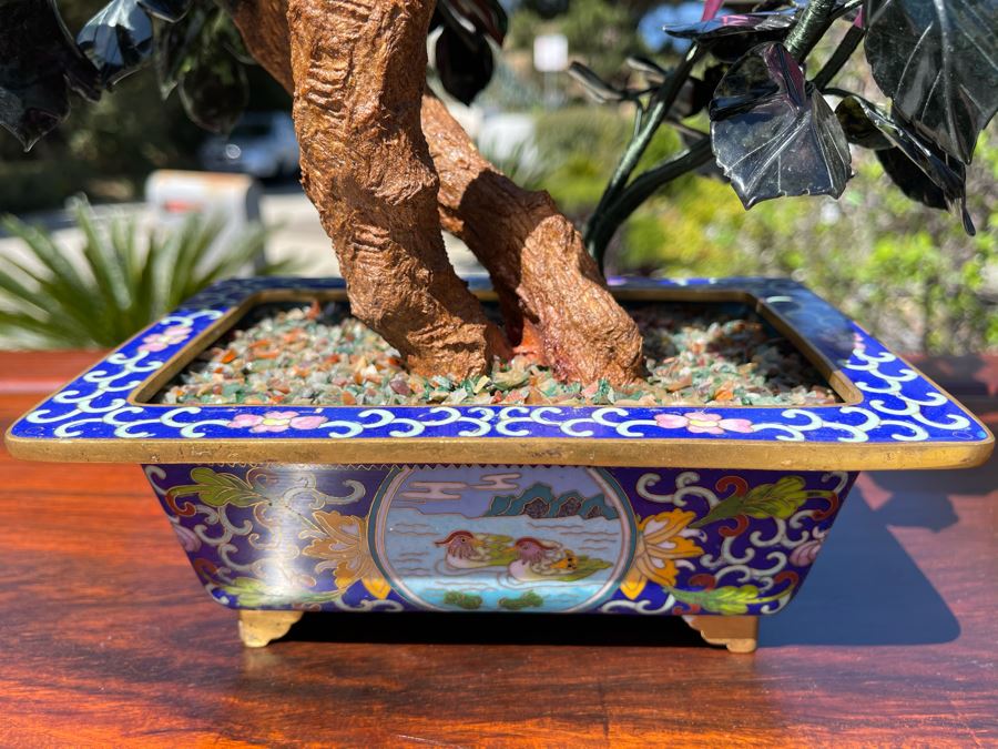 Newly Unwrapped Vintage Jade Tree With Cloisonne Flower Pot 11W X 9D X 15H [Photo 19]