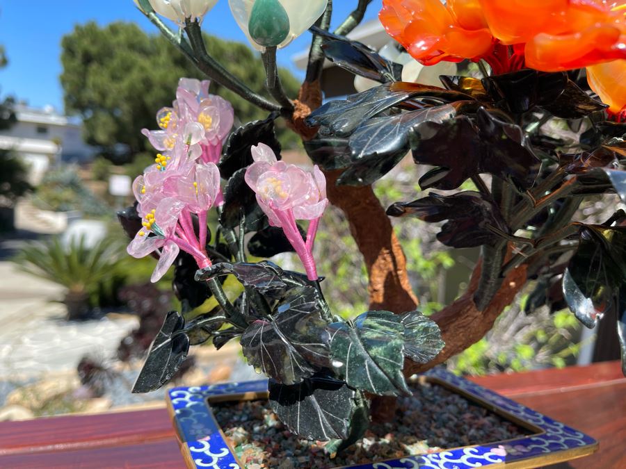 Newly Unwrapped Vintage Jade Tree With Cloisonne Flower Pot 11W X 9D X 15H [Photo 6]