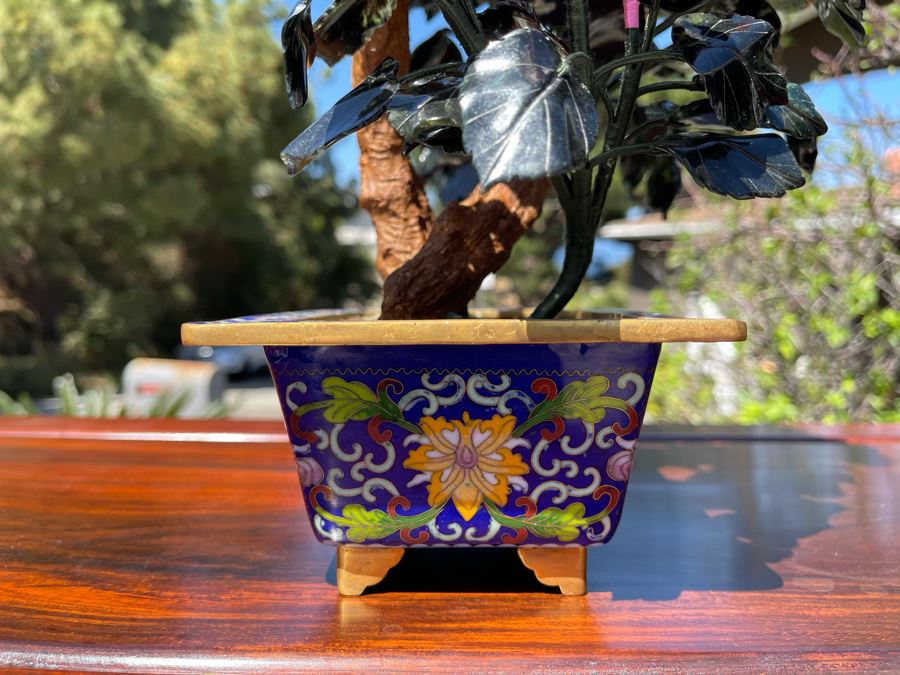 Newly Unwrapped Vintage Jade Tree With Cloisonne Flower Pot 11W X 9D X 15H [Photo 14]