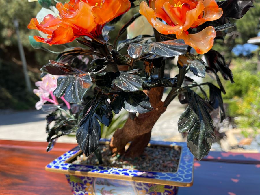 Newly Unwrapped Vintage Jade Tree With Cloisonne Flower Pot 11W X 9D X 15H [Photo 8]