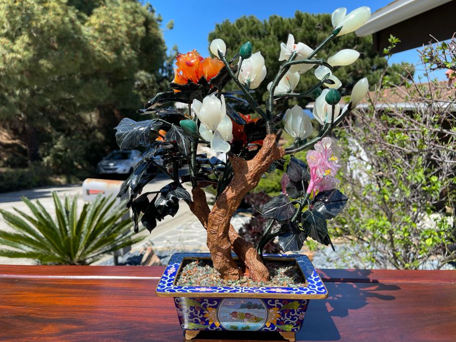 Newly Unwrapped Vintage Jade Tree With Cloisonne Flower Pot 11W X 9D X 15H [Photo 15]