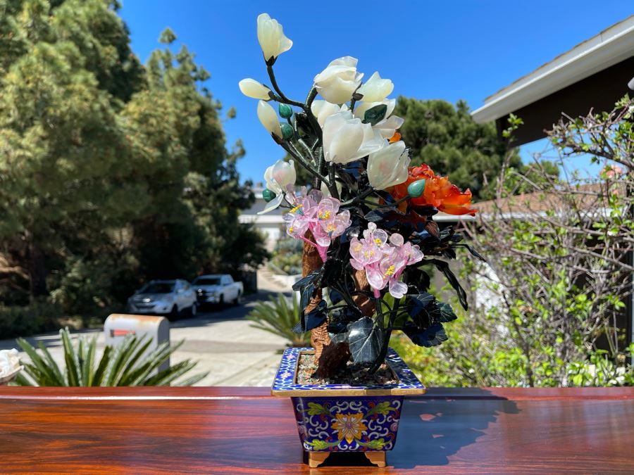 Newly Unwrapped Vintage Jade Tree With Cloisonne Flower Pot 11W X 9D X 15H [Photo 11]