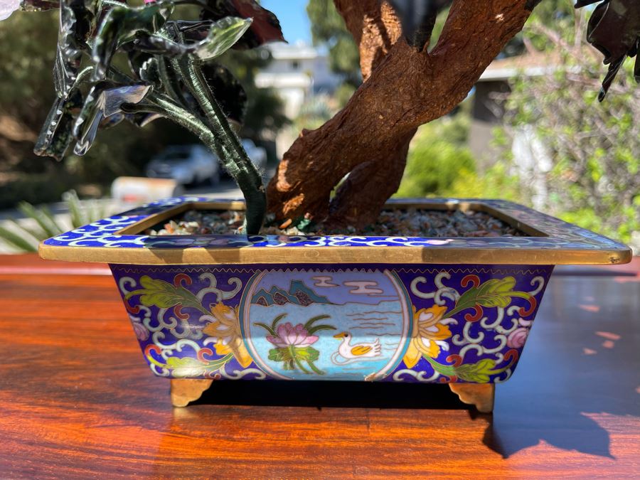 Newly Unwrapped Vintage Jade Tree With Cloisonne Flower Pot 11W X 9D X 15H [Photo 9]
