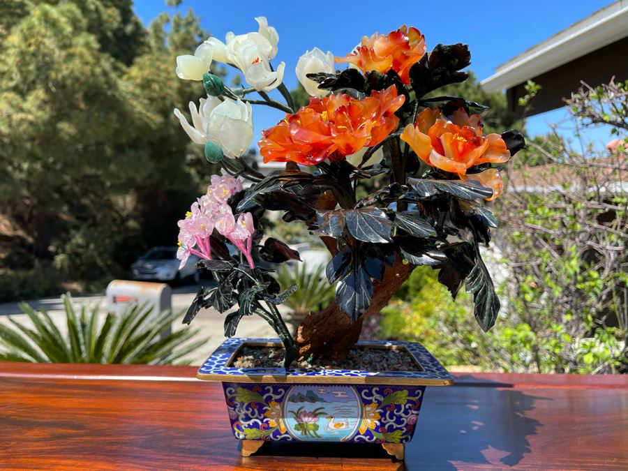 Newly Unwrapped Vintage Jade Tree With Cloisonne Flower Pot 11W X 9D X 15H [Photo 3]