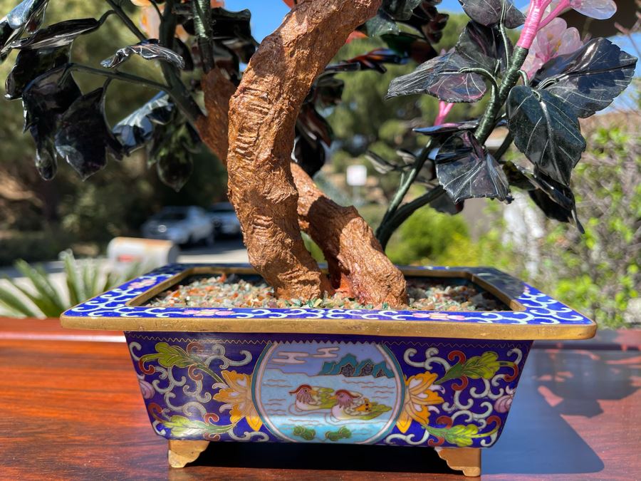 Newly Unwrapped Vintage Jade Tree With Cloisonne Flower Pot 11W X 9D X 15H [Photo 17]