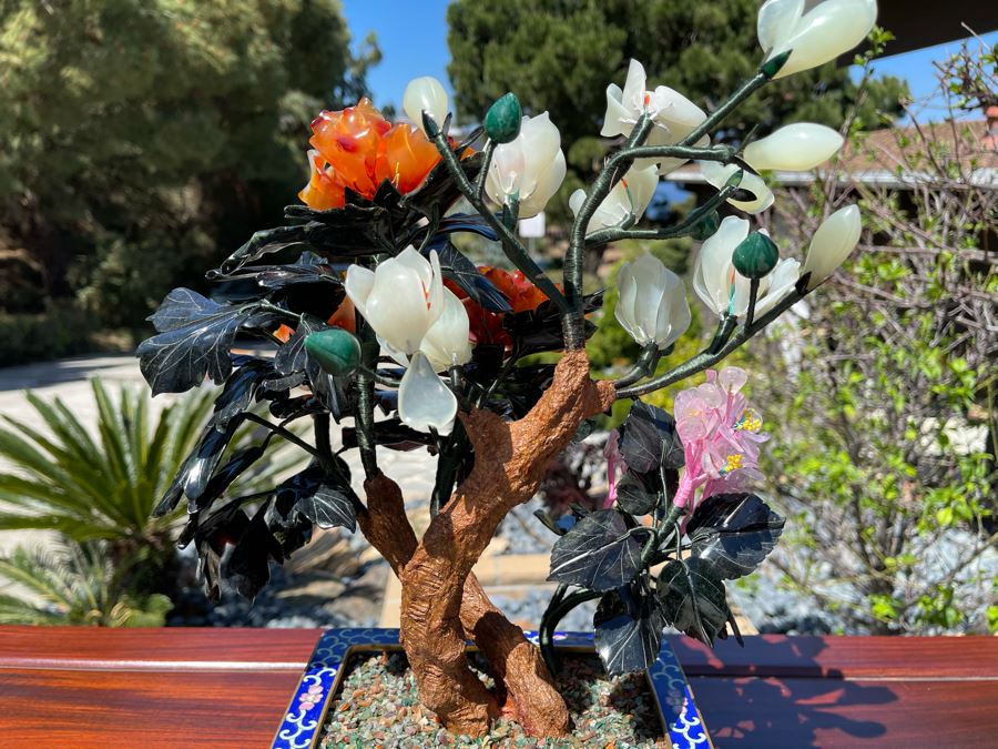 Newly Unwrapped Vintage Jade Tree With Cloisonne Flower Pot 11W X 9D X 15H [Photo 16]