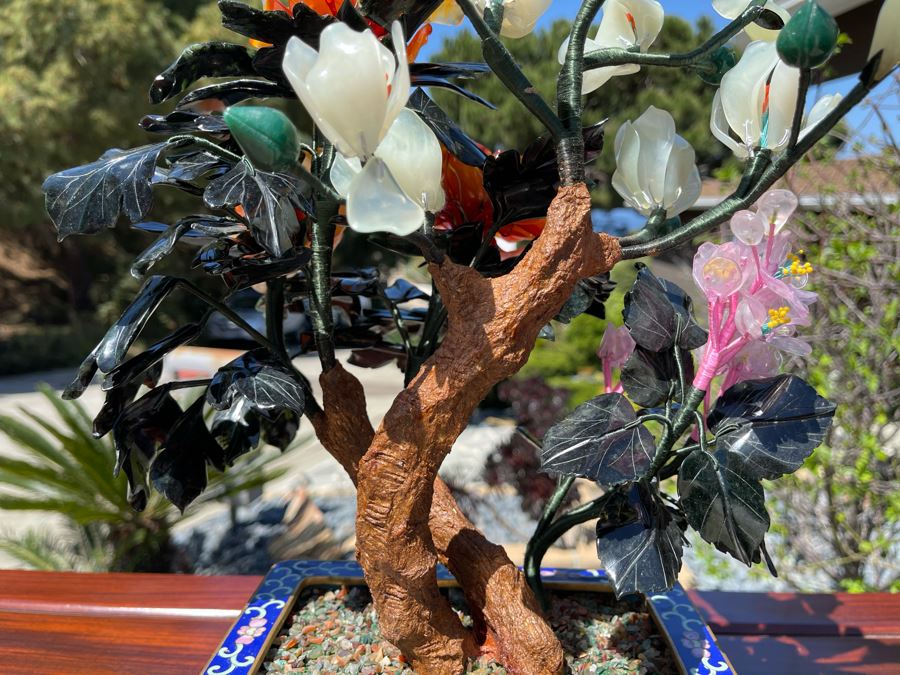 Newly Unwrapped Vintage Jade Tree With Cloisonne Flower Pot 11W X 9D X 15H [Photo 18]