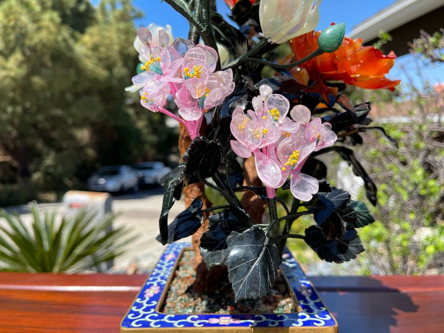 Newly Unwrapped Vintage Jade Tree With Cloisonne Flower Pot 11W X 9D X 15H [Photo 13]