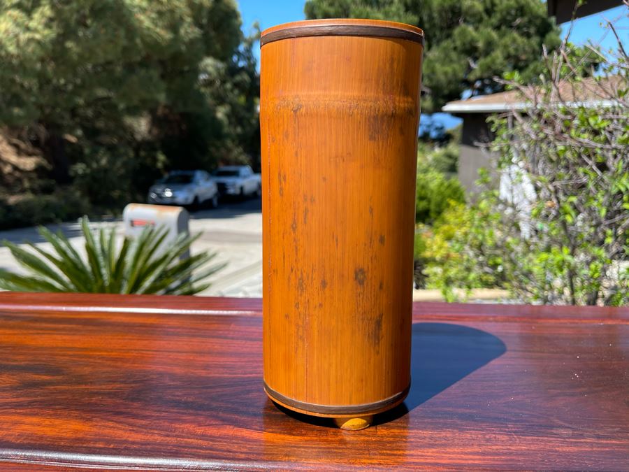 Vintage Asian Hand-Painted Bamboo Culm Signed Artwork (Bamboo Has Several Vertical Cracks) 9H [Photo 6]