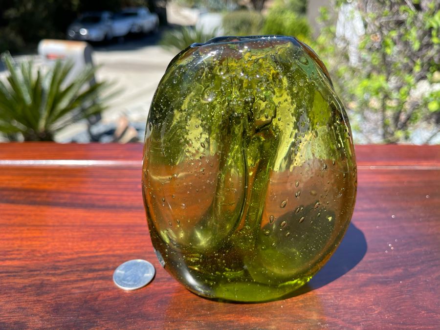 Signed Art Glass Vase Dual Chambers By Michael Baylen (American, 20th Century) 5H [Photo 3]