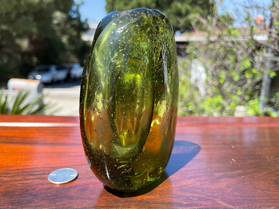 Signed Art Glass Vase Dual Chambers By Michael Baylen (American, 20th Century) 5H [Photo 4]