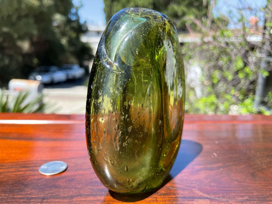 Signed Art Glass Vase Dual Chambers By Michael Baylen (American, 20th Century) 5H [Photo 6]
