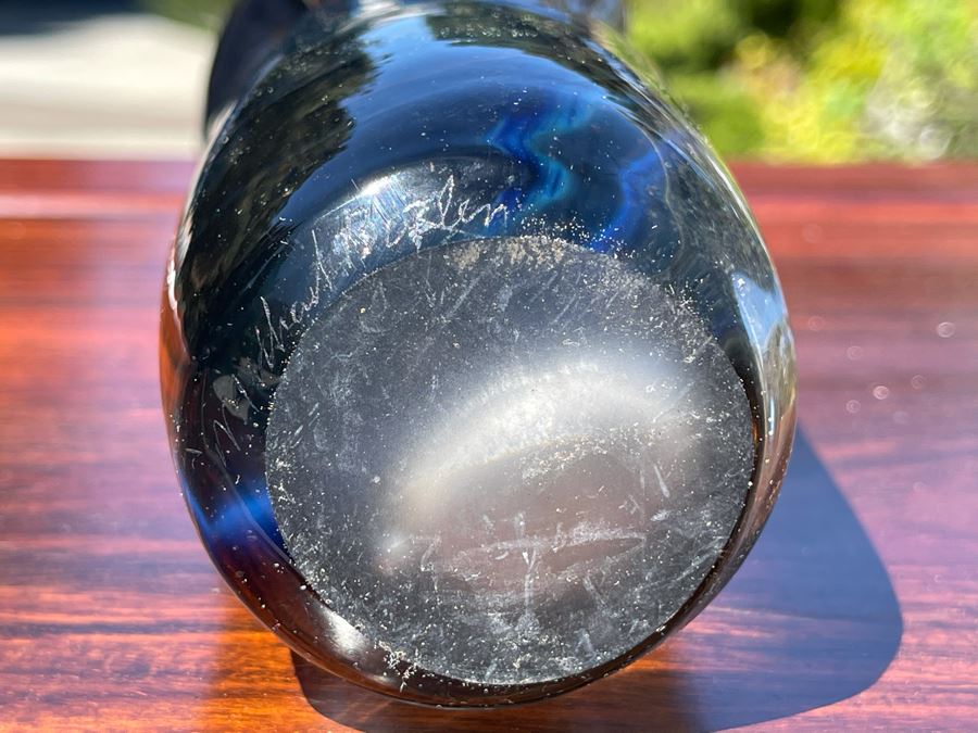 Signed Art Glass Vase By Michael Baylen (American, 20th Century) 8.5H [Photo 14]