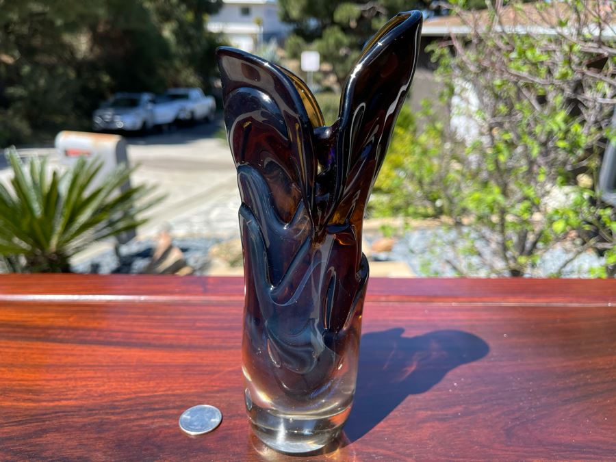 Signed Art Glass Vase By Michael Baylen (American, 20th Century) 8.5H [Photo 2]