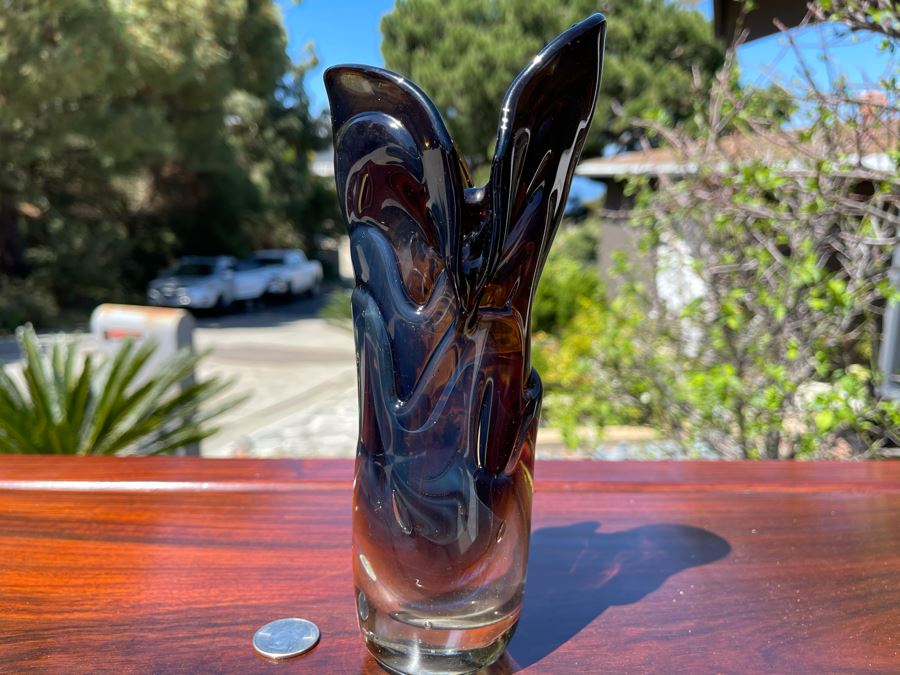 Signed Art Glass Vase By Michael Baylen (American, 20th Century) 8.5H [Photo 3]