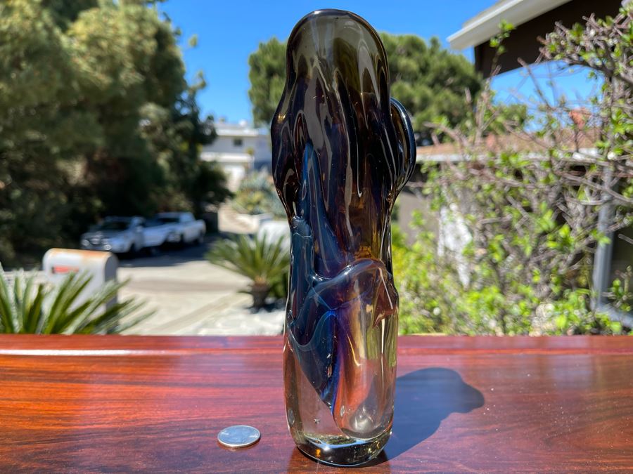 Signed Art Glass Vase By Michael Baylen (American, 20th Century) 8.5H [Photo 9]