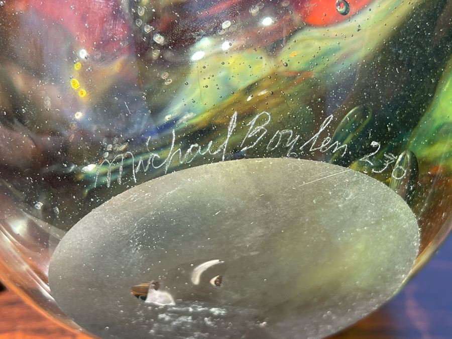 Signed Art Glass Vase Marbleized Glass By Michael Baylen (American, 20th Century) 6W X 5H [Photo 8]