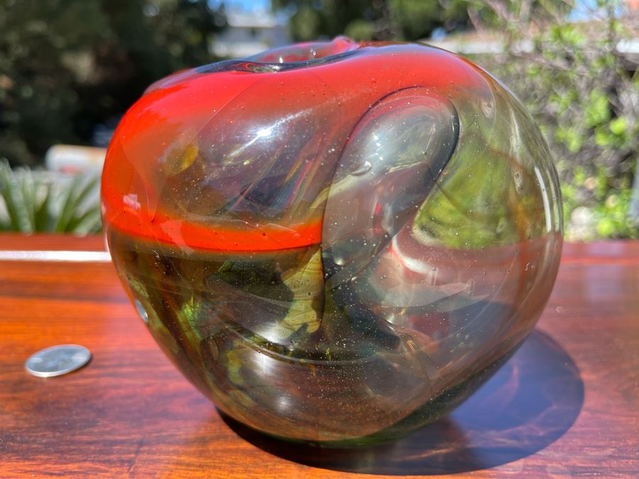 Signed Art Glass Vase Marbleized Glass By Michael Baylen (American, 20th Century) 6W X 5H [Photo 5]