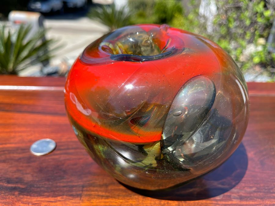 Signed Art Glass Vase Marbleized Glass By Michael Baylen (American, 20th Century) 6W X 5H [Photo 6]