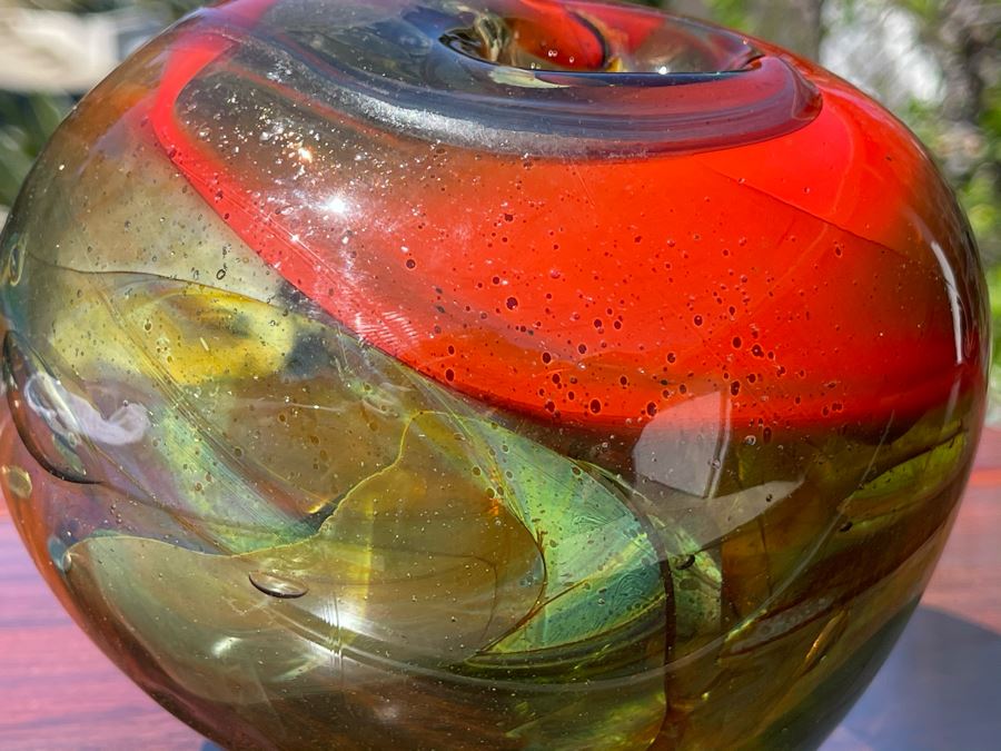 Signed Art Glass Vase Marbleized Glass By Michael Baylen (American, 20th Century) 6W X 5H [Photo 10]