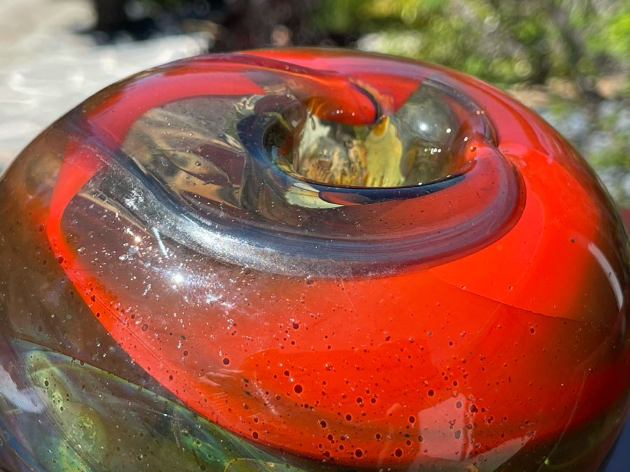 Signed Art Glass Vase Marbleized Glass By Michael Baylen (American, 20th Century) 6W X 5H [Photo 11]