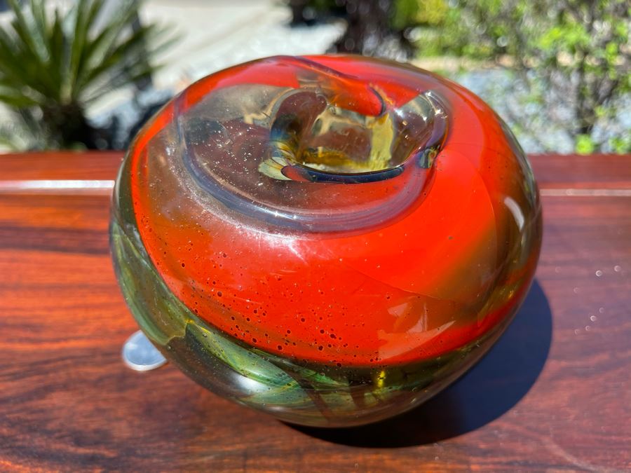 Signed Art Glass Vase Marbleized Glass By Michael Baylen (American, 20th Century) 6W X 5H [Photo 3]