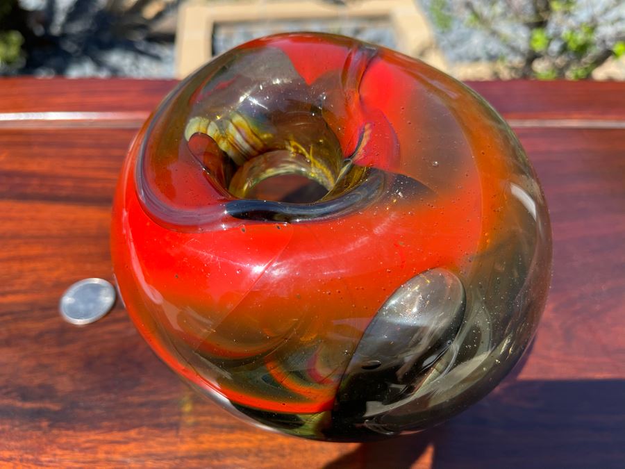 Signed Art Glass Vase Marbleized Glass By Michael Baylen (American, 20th Century) 6W X 5H [Photo 7]