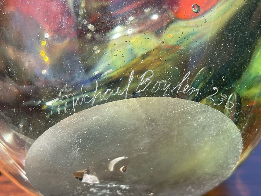 Signed Art Glass Vase Marbleized Glass By Michael Baylen (American, 20th Century) 6W X 5H [Photo 9]