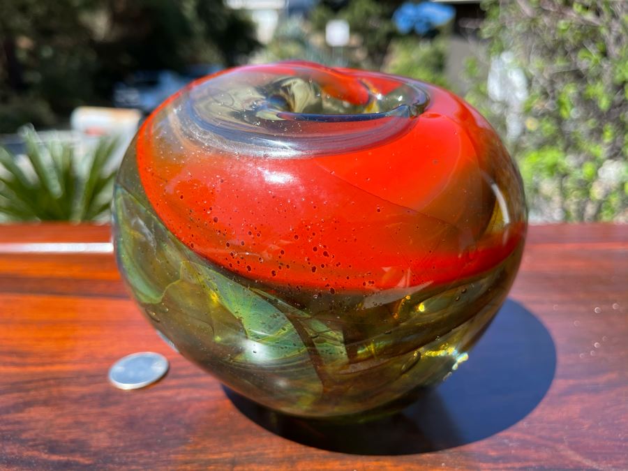 Signed Art Glass Vase Marbleized Glass By Michael Baylen (American, 20th Century) 6W X 5H [Photo 2]