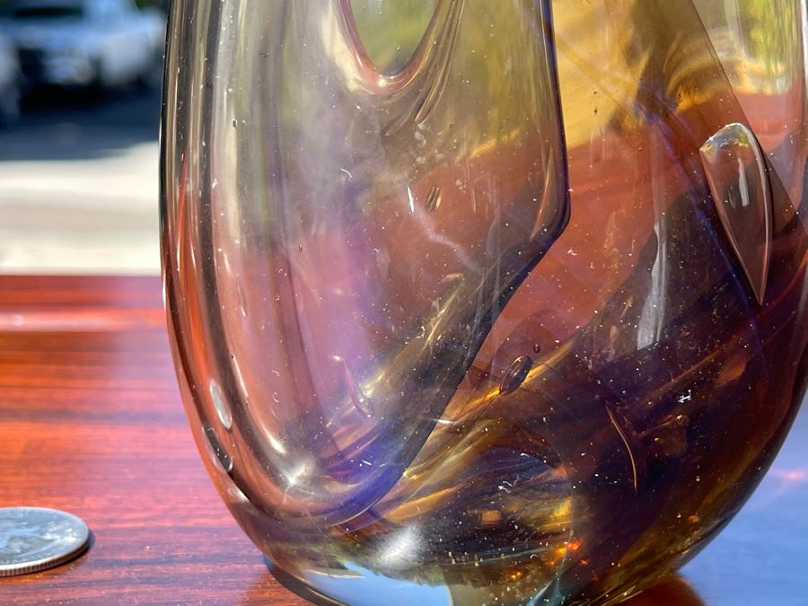 Signed Art Glass Vase Dual Chambers By Michael Baylen (American, 20th Century) 7.5H [Photo 13]