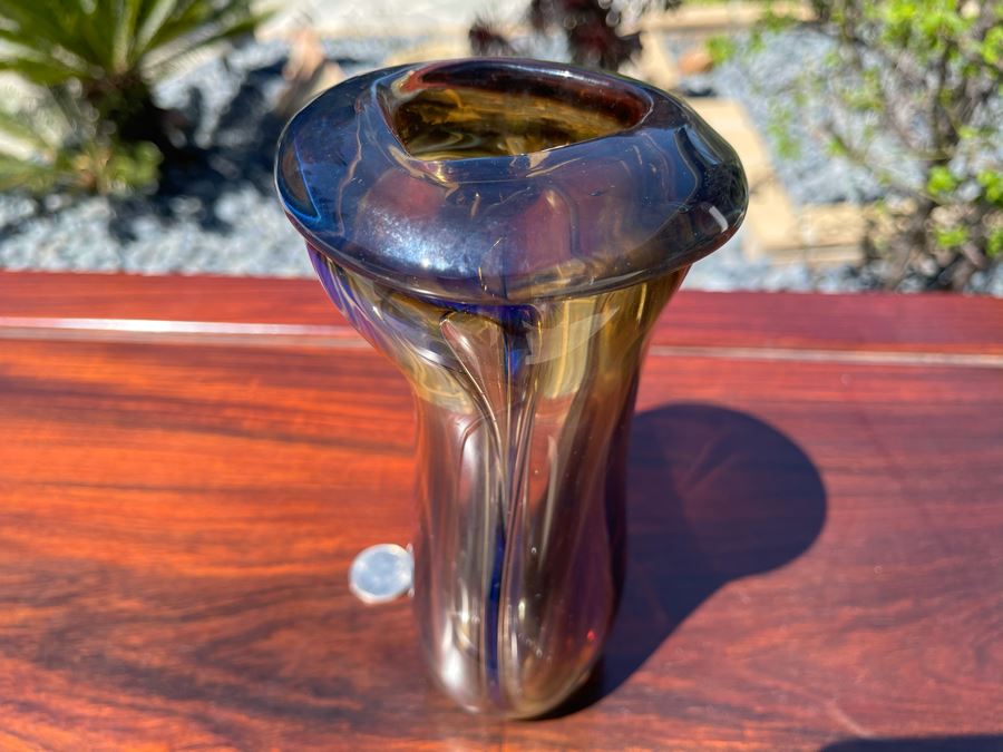 Signed Art Glass Vase Dual Chambers By Michael Baylen (American, 20th Century) 7.5H [Photo 8]