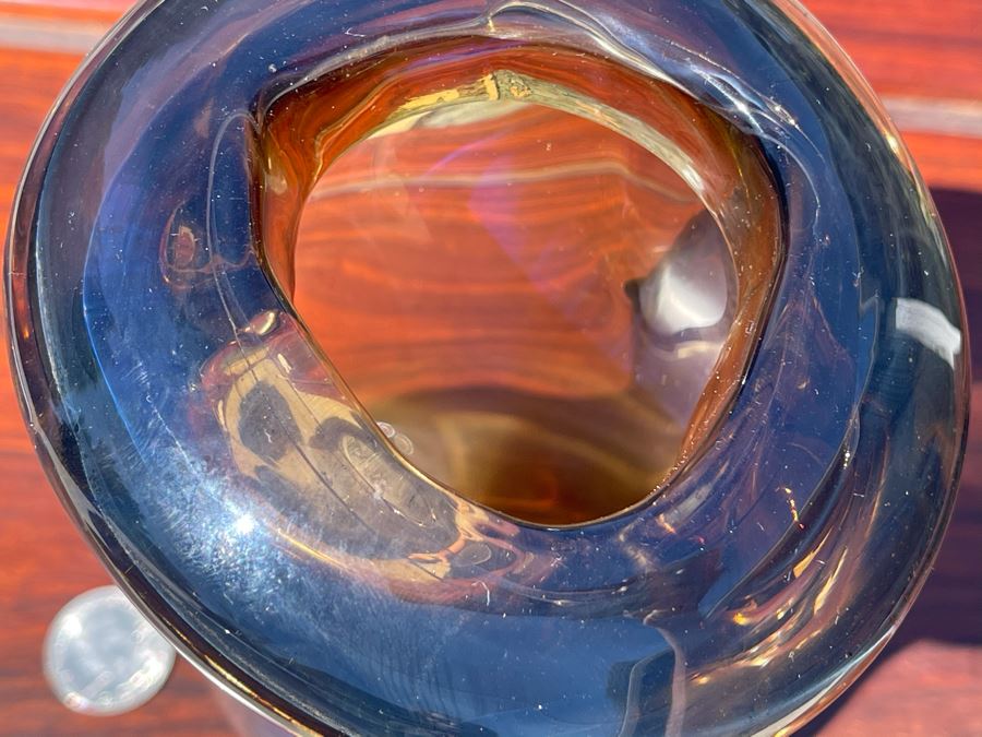 Signed Art Glass Vase Dual Chambers By Michael Baylen (American, 20th Century) 7.5H [Photo 14]