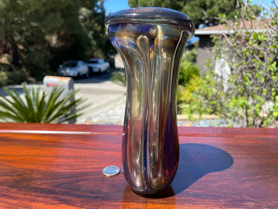 Signed Art Glass Vase Dual Chambers By Michael Baylen (American, 20th Century) 7.5H [Photo 6]