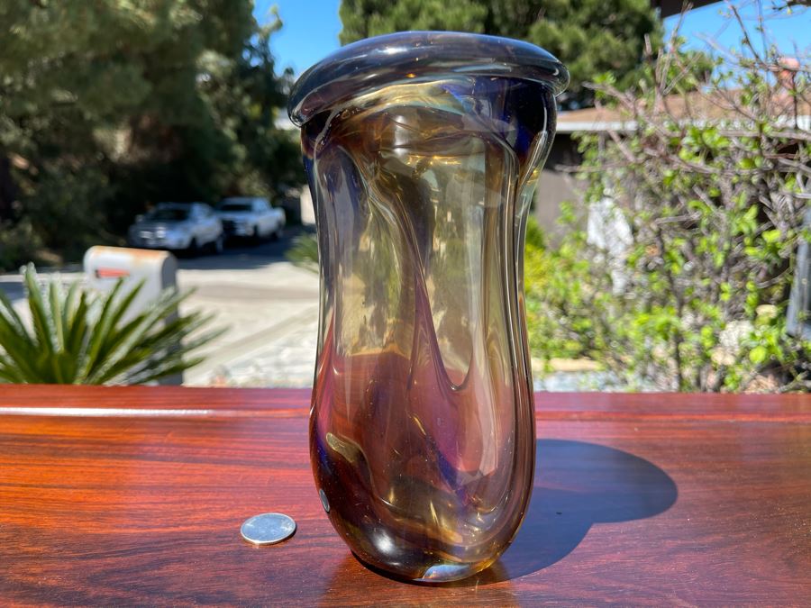 Signed Art Glass Vase Dual Chambers By Michael Baylen (American, 20th Century) 7.5H [Photo 5]