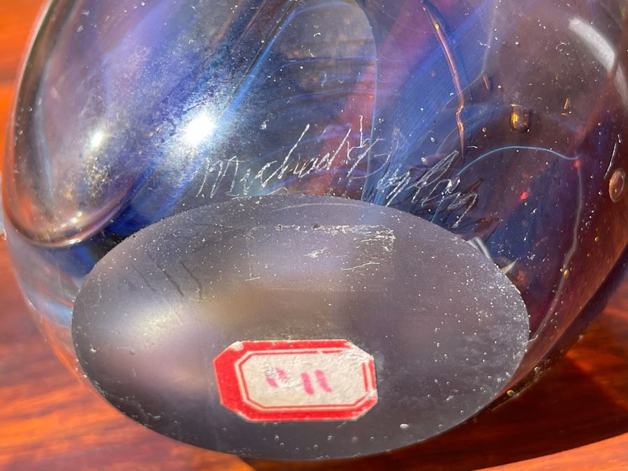 Signed Art Glass Vase Dual Chambers By Michael Baylen (American, 20th Century) 7.5H [Photo 10]