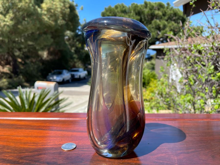 Signed Art Glass Vase Dual Chambers By Michael Baylen (American, 20th Century) 7.5H [Photo 2]