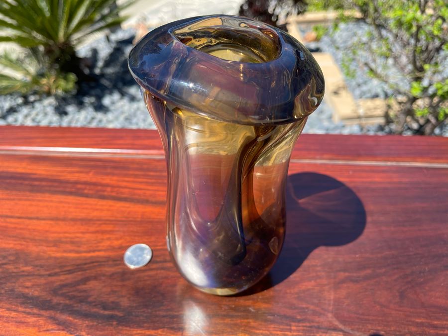 Signed Art Glass Vase Dual Chambers By Michael Baylen (American, 20th Century) 7.5H [Photo 3]