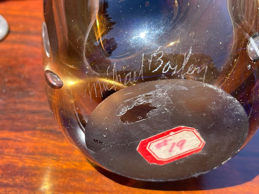 Signed Art Glass Vase By Michael Baylen (American, 20th Century) 7.5H [Photo 11]