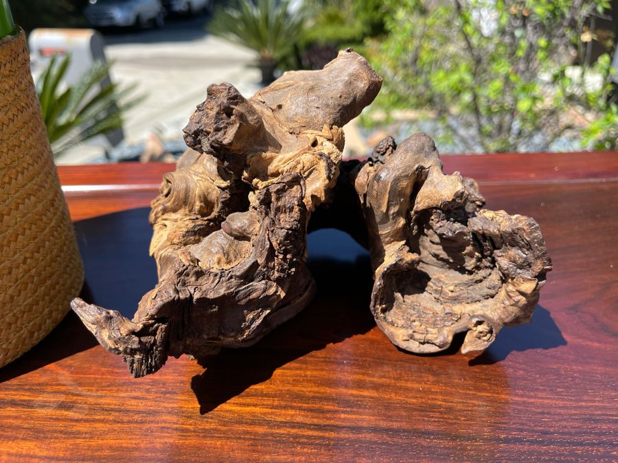 Green Glass Bottle 9H And Driftwood Organic Sculpture [Photo 4]