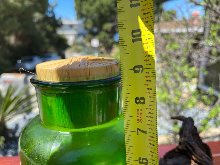 Green Glass Bottle 9H And Driftwood Organic Sculpture [Photo 5]