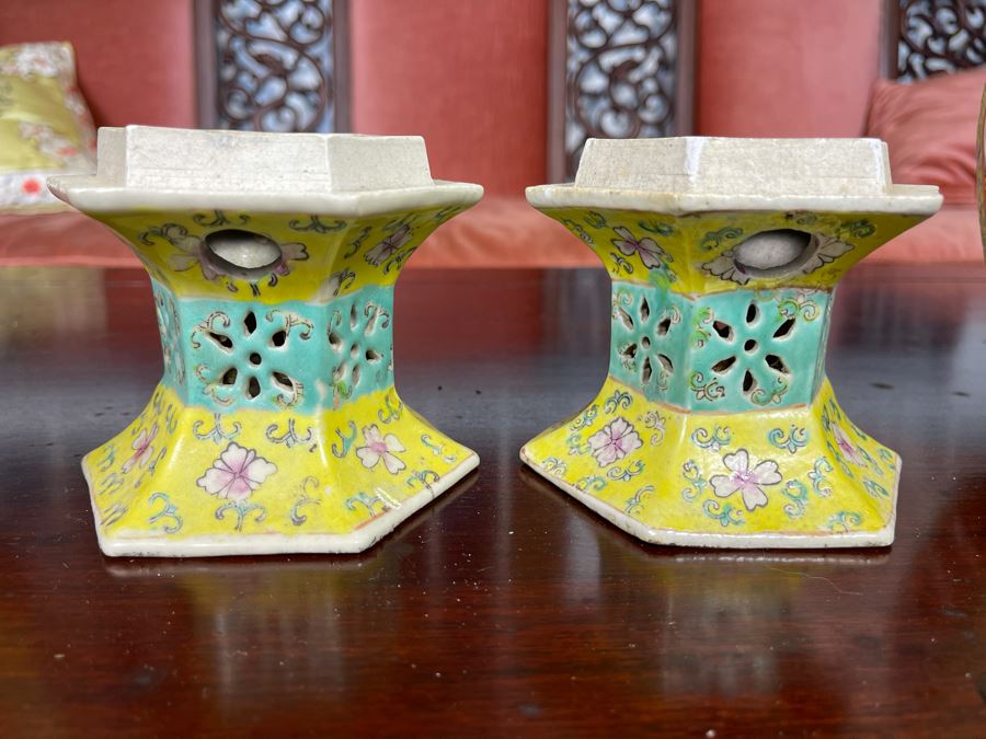 Pair Of Vintage Chinese Porcelain Wedding Lanterns Lamps 12H [Photo 23]
