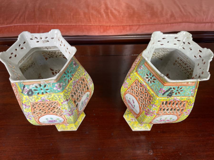 Pair Of Vintage Chinese Porcelain Wedding Lanterns Lamps 12H [Photo 20]